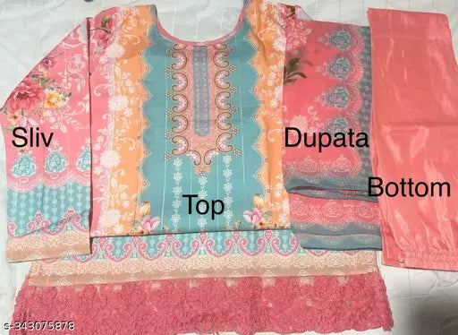 Riyon Digital Print Embroidery Work Kurti Pent With Dupatta