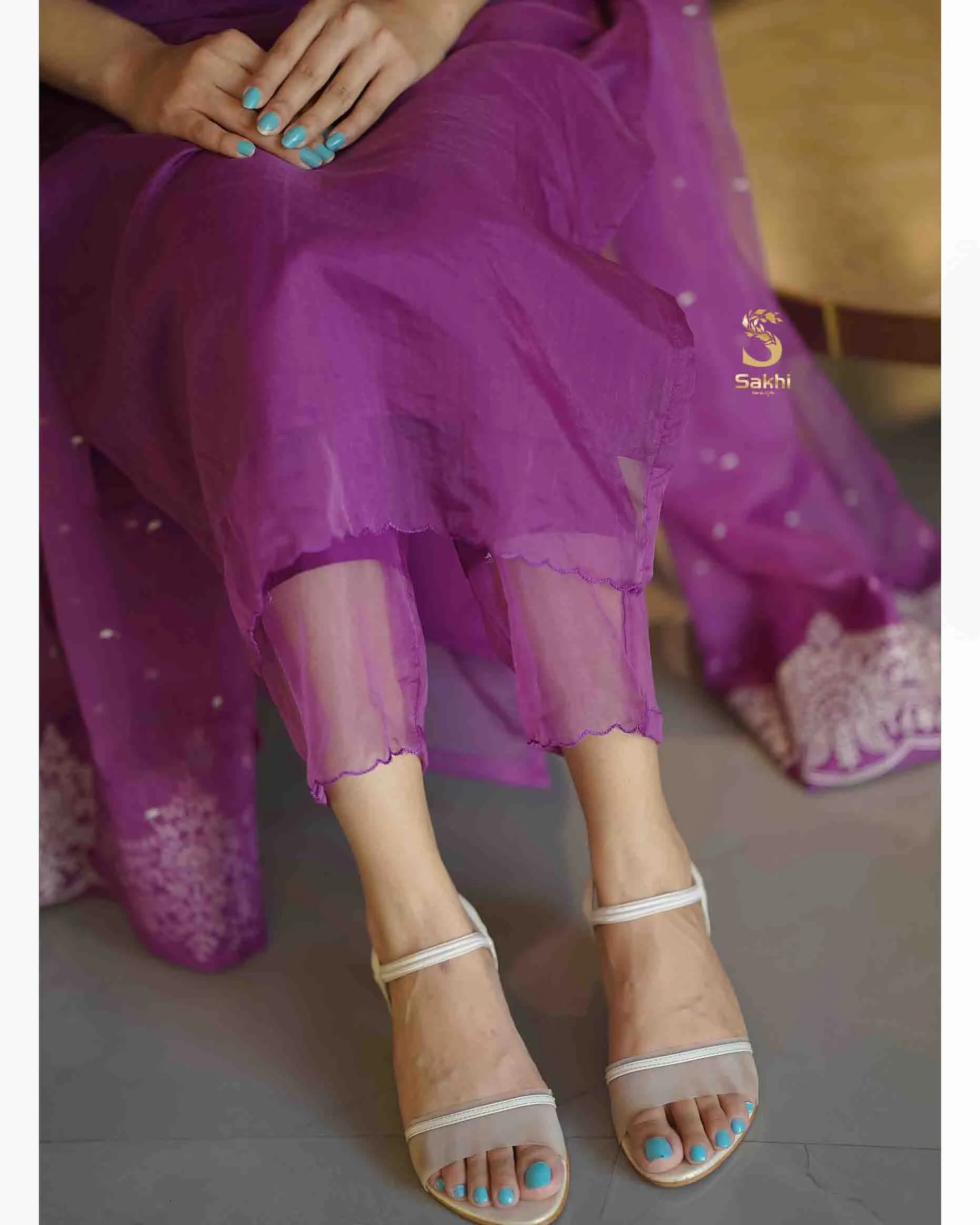 Organza Tissue Readymade Salwar Kameez For Women In Light Violet