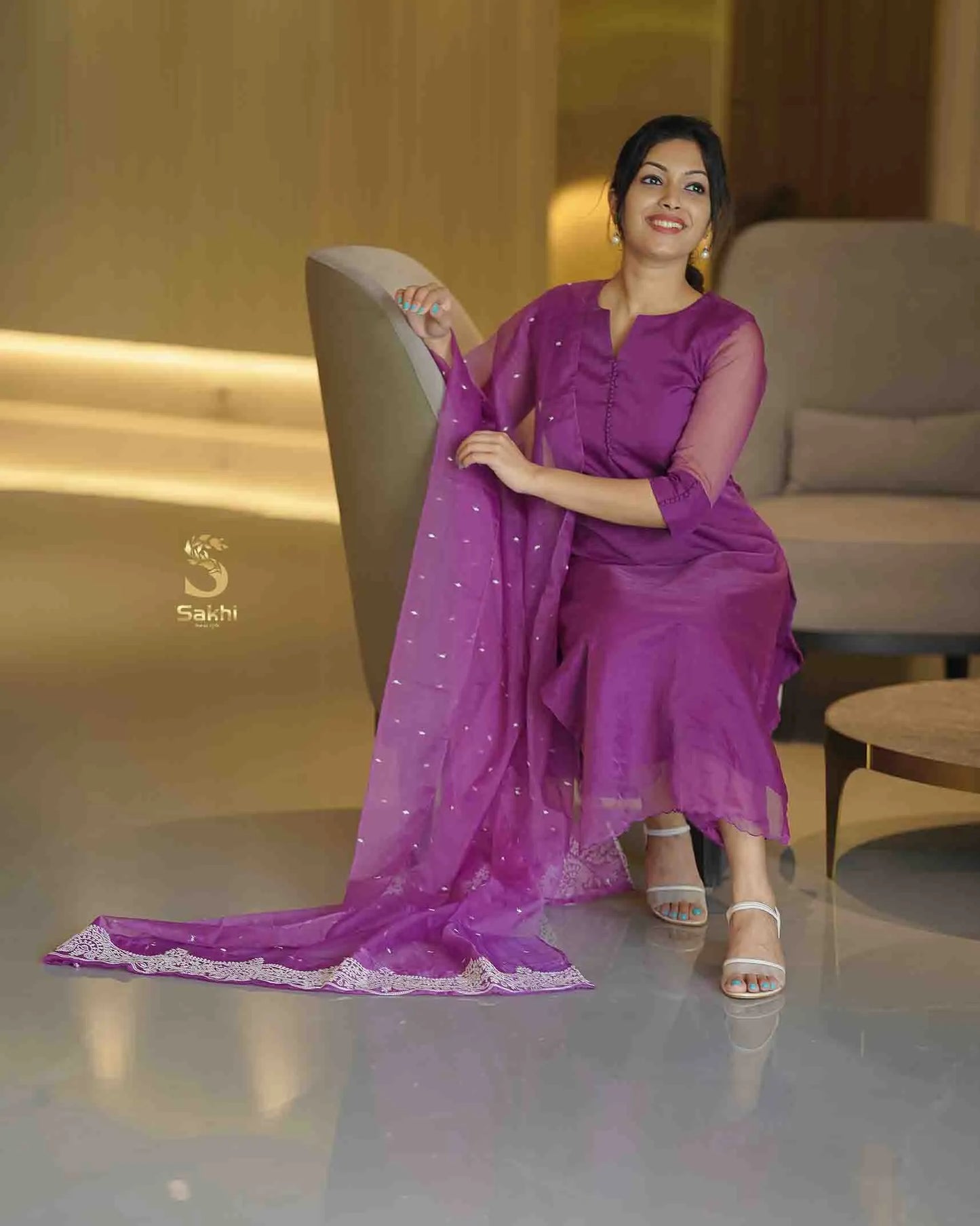 Organza Tissue Readymade Salwar Kameez For Women In Light Violet