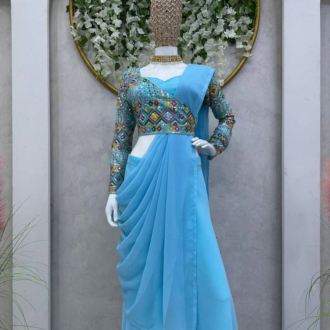 Light Blue Plazo Saree