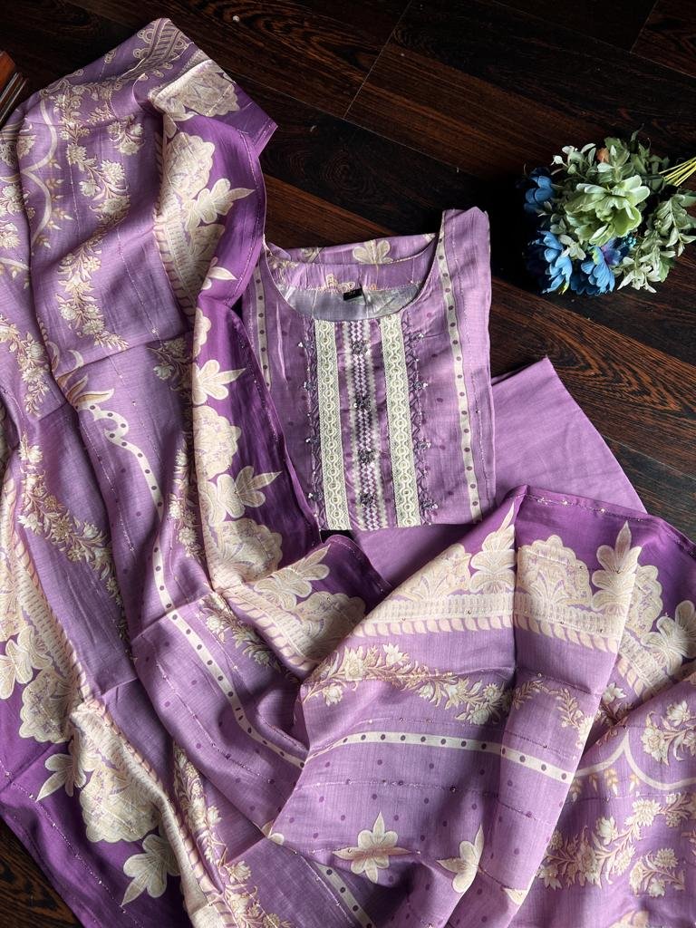 Designer Purple Pure Tissue Organza Silk Unstitched Salwar Rich Daman,Simple Yoke,Matching Santoon