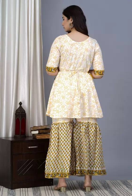 Women Viscose Rayon Kurti Sharara Set