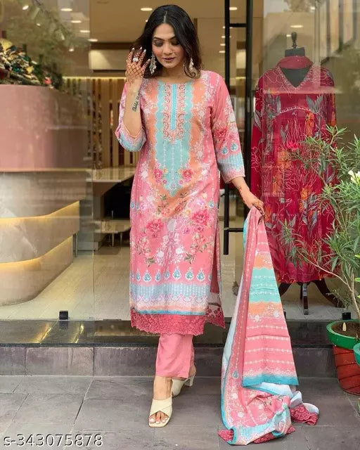 Riyon Digital Print Embroidery Work Kurti Pent With Dupatta