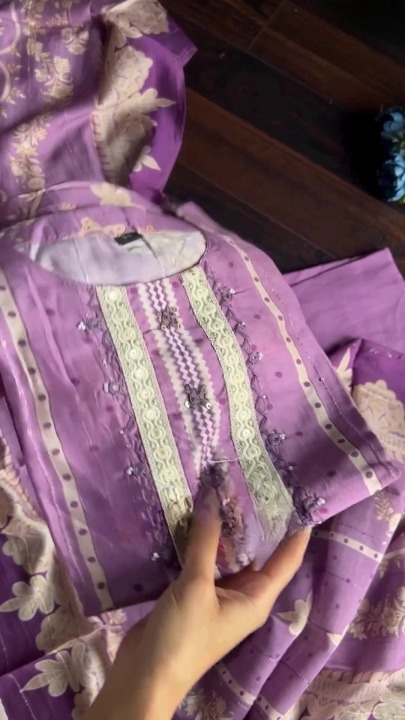 Designer Purple Pure Tissue Organza Silk Unstitched Salwar Rich Daman,Simple Yoke,Matching Santoon