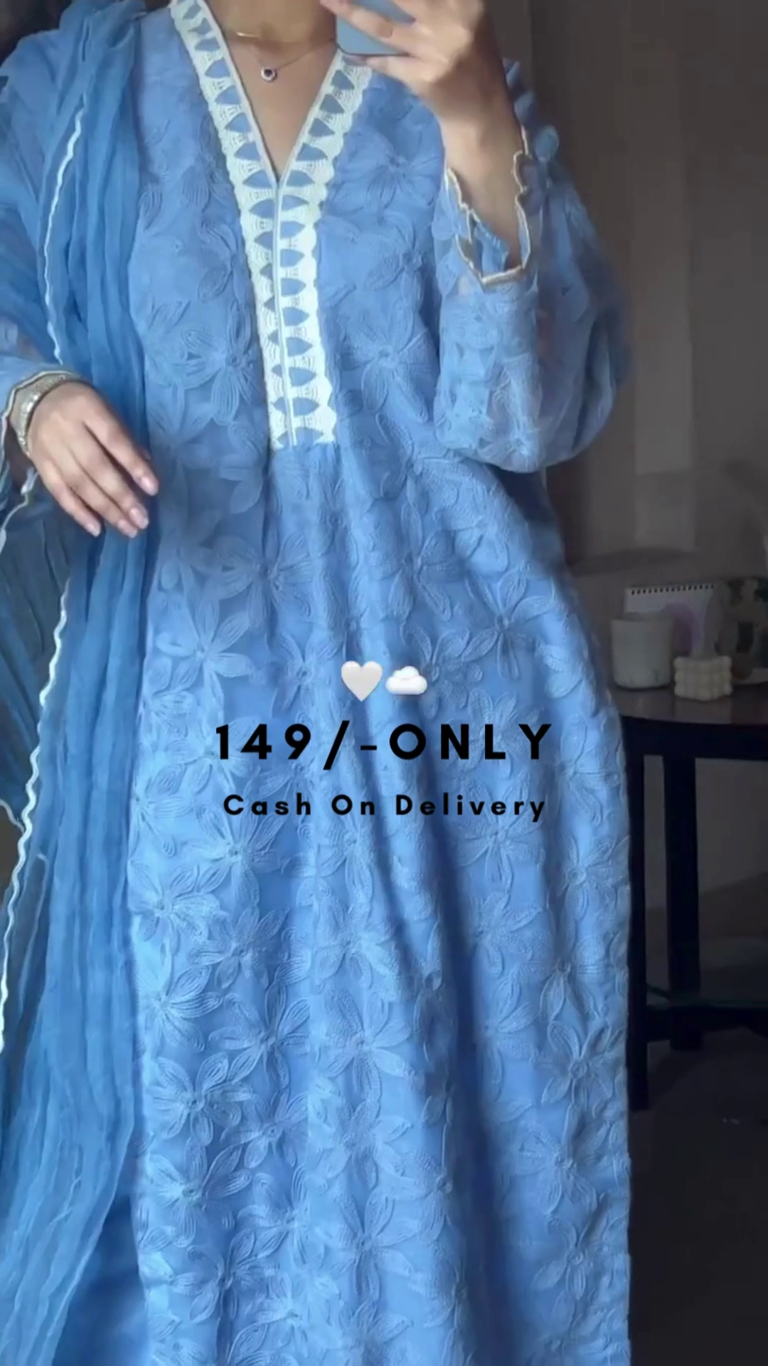 Blue Embroidered Tissue Kurta Set