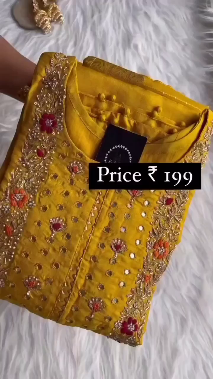 Yellow chanderi straight kurta set with dupatta