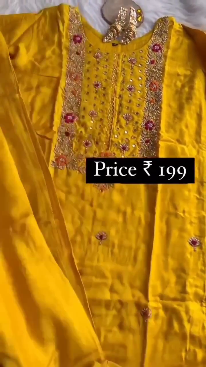 Yellow chanderi straight kurta set with dupatta