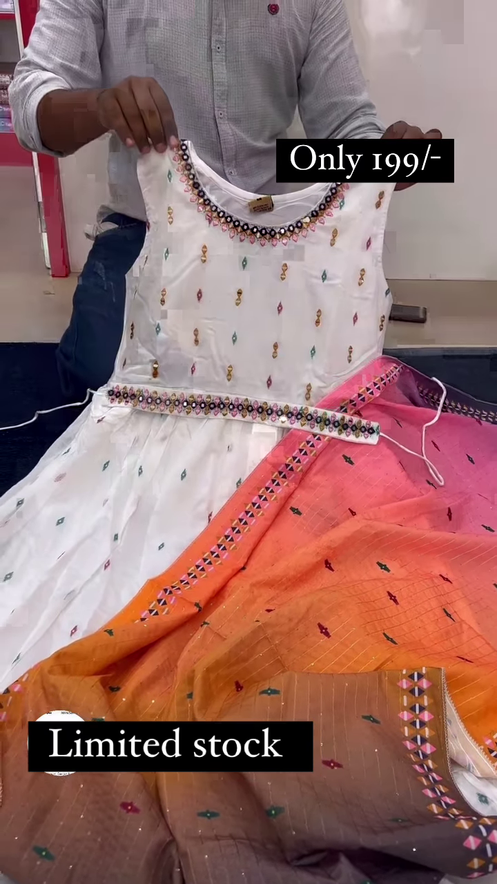 Wedding Wear White Color Gown With Multicolor Dupatta