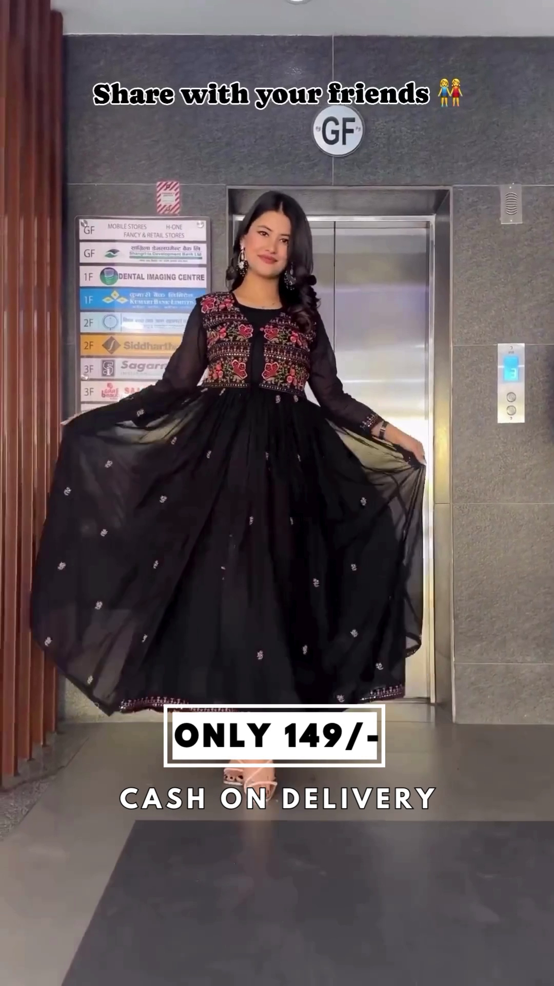 Black Ethnic Embroidered Anarkali Fit & Flare Ethnic Dress For Women