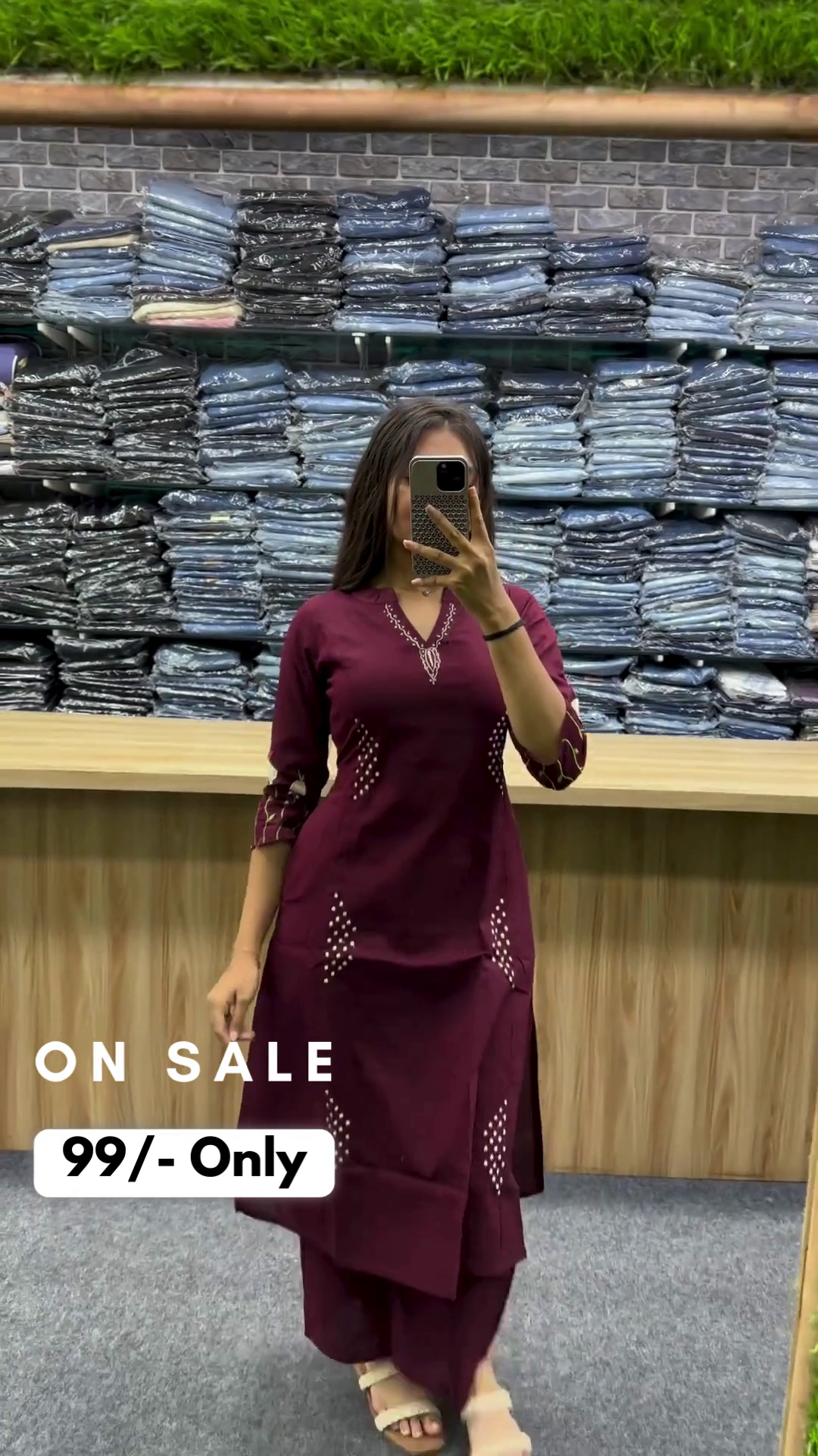 Maroon Causal Cotton Blend Straight Sweet Heart Neck Kurta With Pant For Women