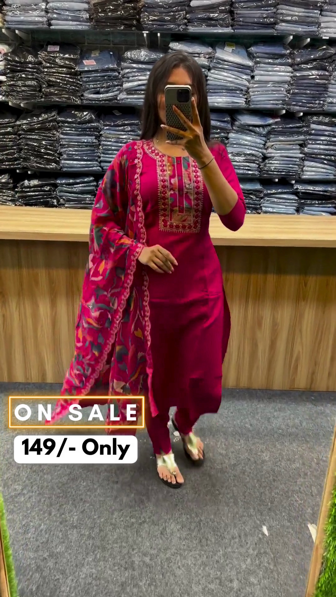 Classic Cotton Blend Straight Kurta With Pant And Dupatta For Women