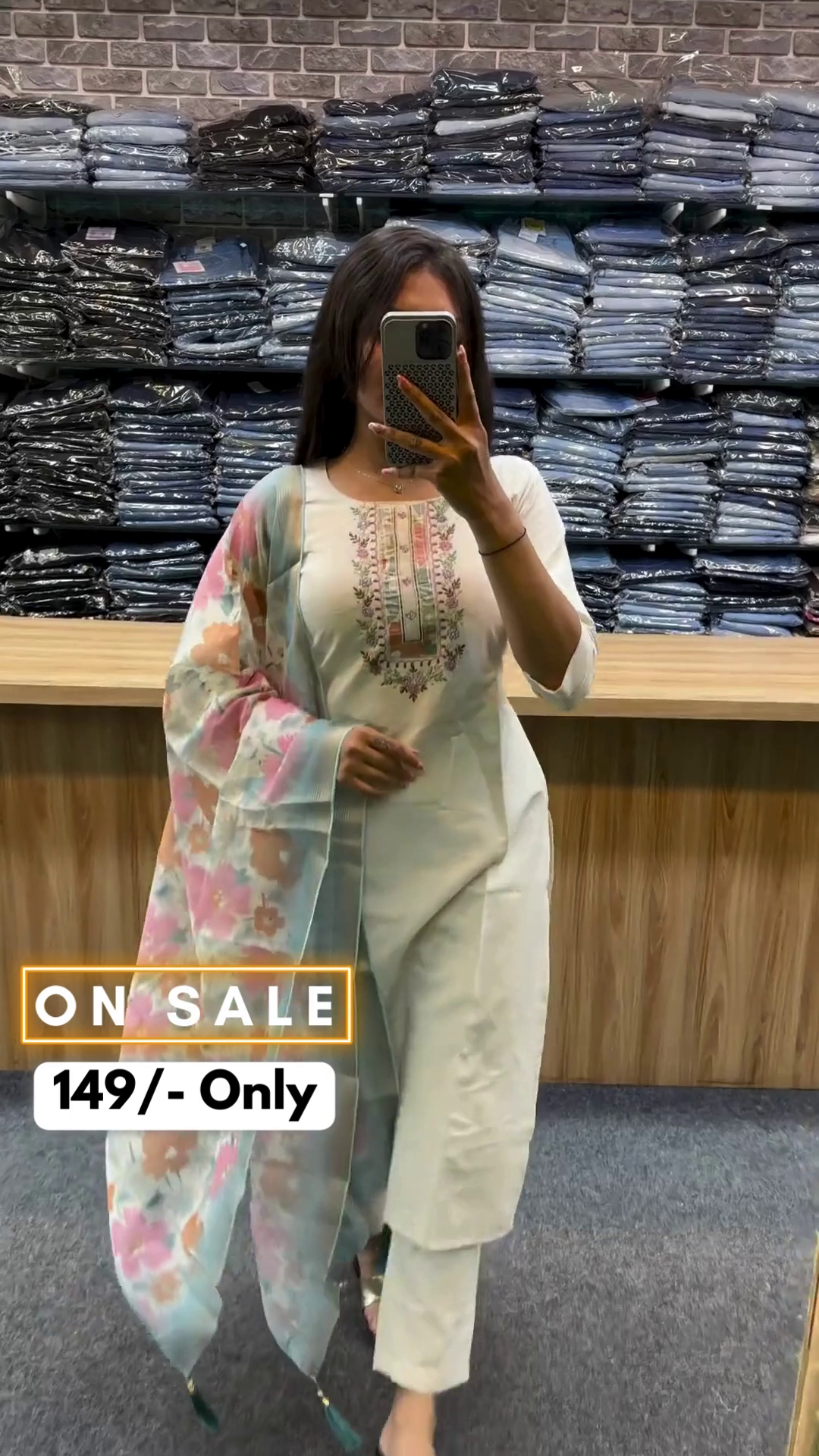 Classic Cotton Blend Straight Kurta With Pant And Dupatta For Women