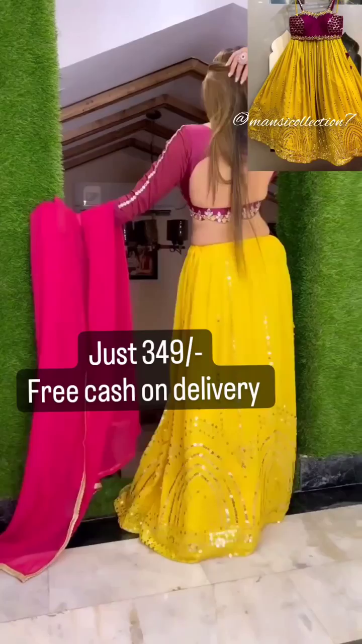 Semi Stitched Lehenga Choli (Pink, Yellow)