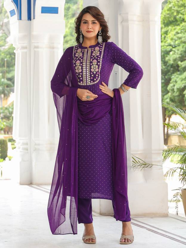 Women Cotton Blend Kurta Pant Dupatta Set