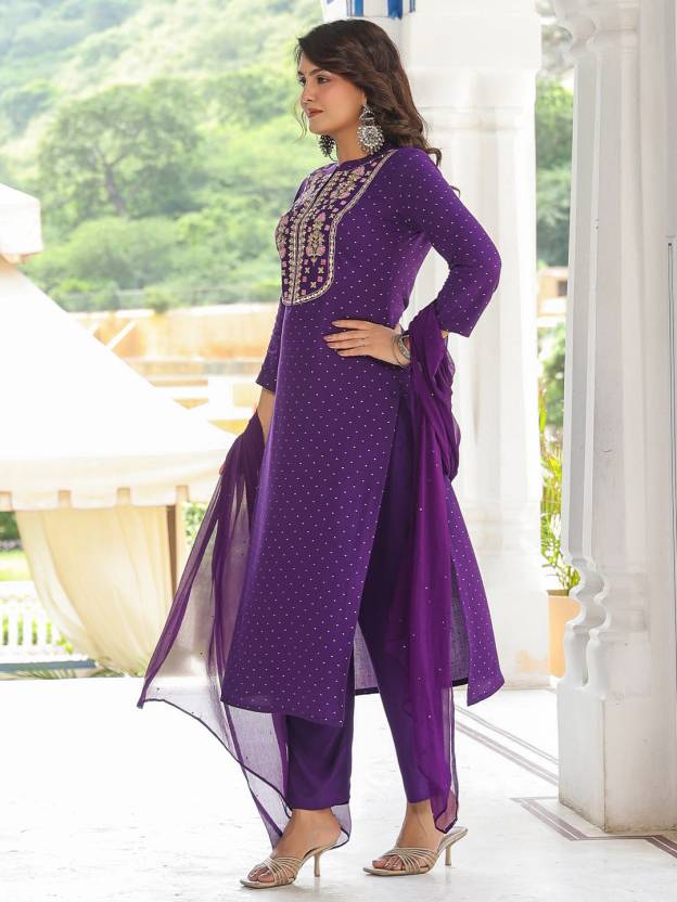 Women Cotton Blend Kurta Pant Dupatta Set