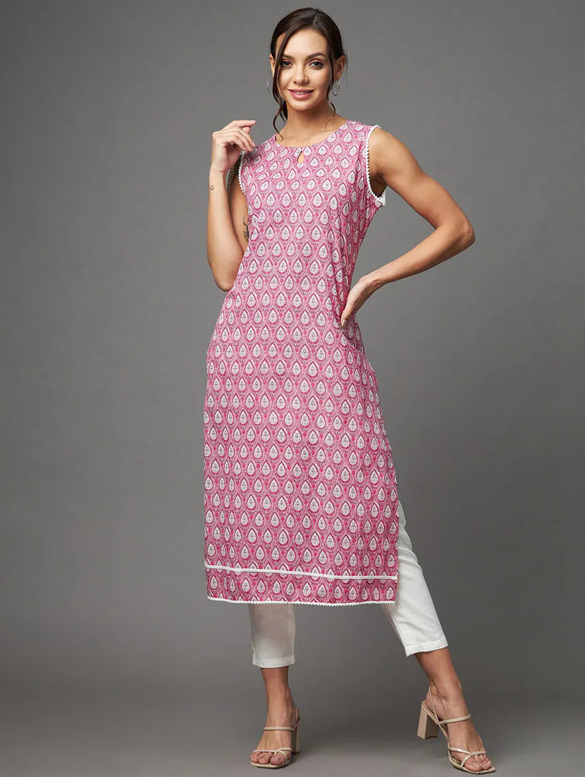 Paisley Printed Sleeveless Straight Kurta