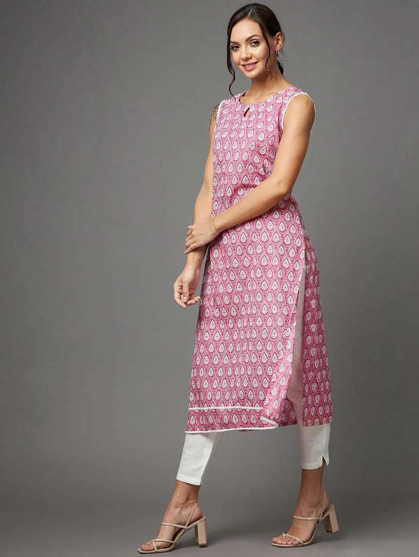 Paisley Printed Sleeveless Straight Kurta