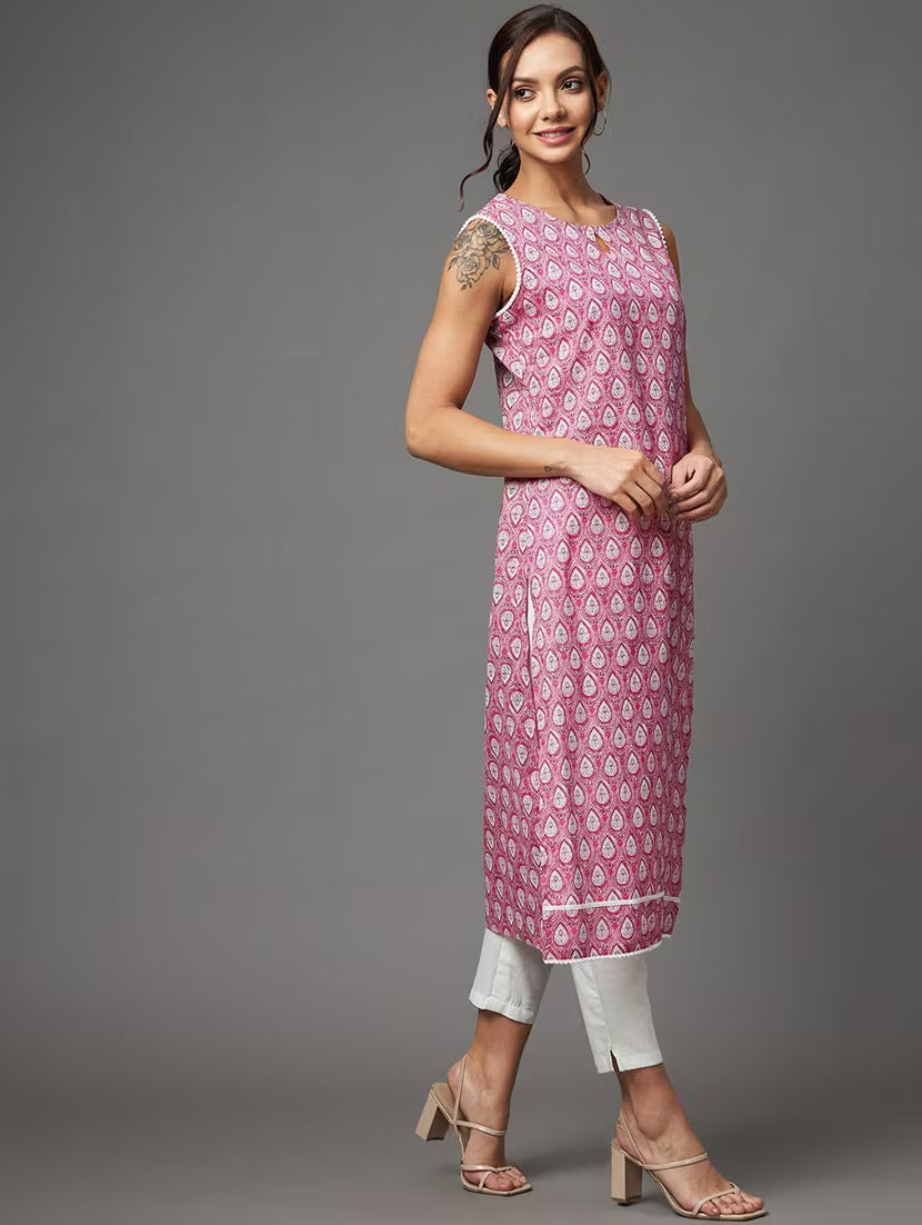 Paisley Printed Sleeveless Straight Kurta