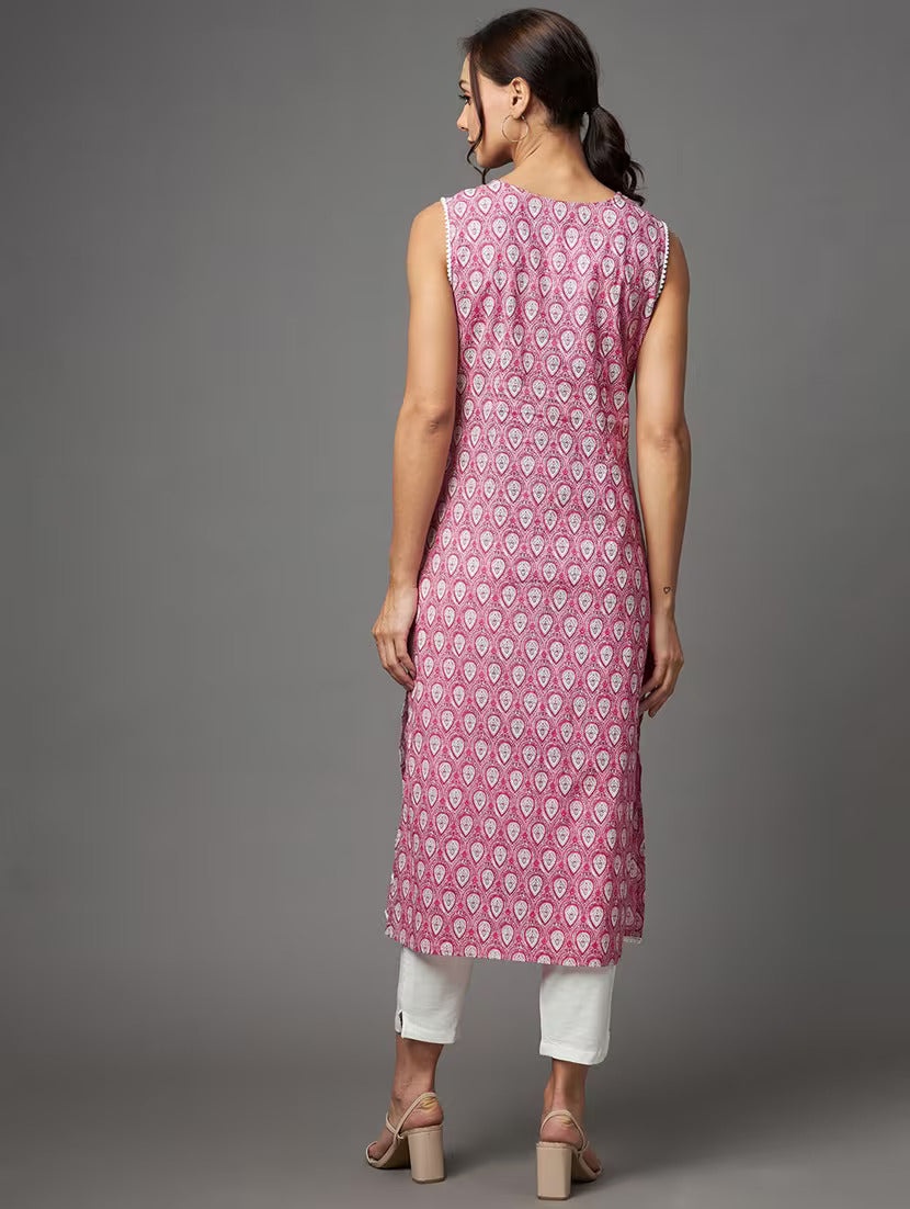 Paisley Printed Sleeveless Straight Kurta