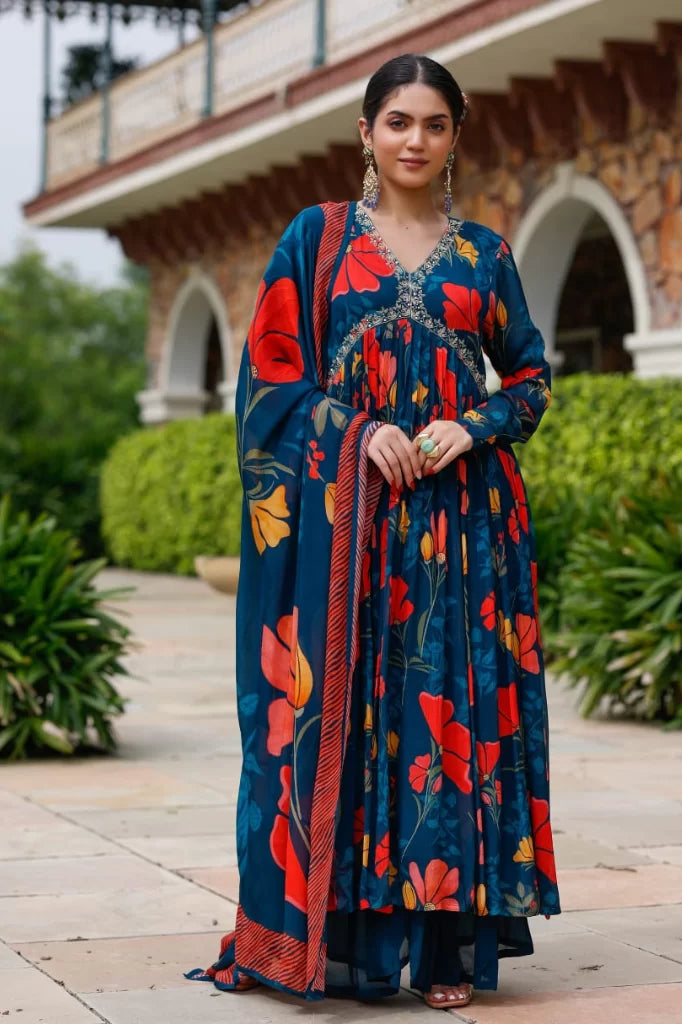 Aliya Cut Most Selling Blue Dress With Dupatta