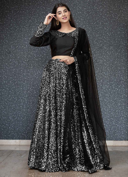 Adorable Velvet Fabric With Silver Sequence Work Party Wear Lehengha