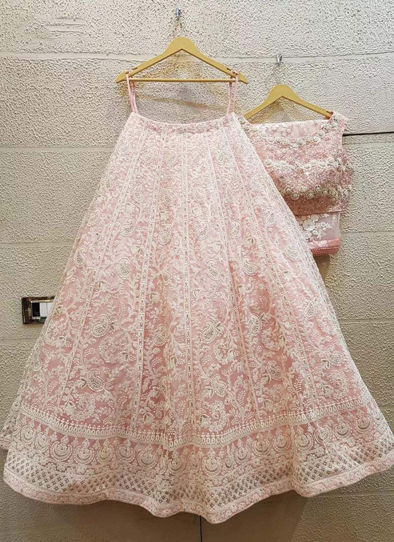 All Over Embroidered Pattern Peach Color Party Wear Lehenga Choli